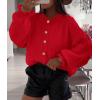 imagePRETTYGARDEN Womens Cropped Cardigans Trendy 2026 Ruffle Open Front Chunky Knit Sweater Oversized Button Down Fall ClothesRed