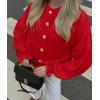 imagePRETTYGARDEN Womens Cropped Cardigans Trendy 2026 Ruffle Open Front Chunky Knit Sweater Oversized Button Down Fall ClothesRed