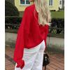 imagePRETTYGARDEN Womens Cropped Cardigans Trendy 2026 Ruffle Open Front Chunky Knit Sweater Oversized Button Down Fall ClothesRed