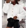 imagePRETTYGARDEN Womens Cropped Cardigans Trendy 2026 Ruffle Open Front Chunky Knit Sweater Oversized Button Down Fall ClothesWhite
