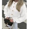imagePRETTYGARDEN Womens Cropped Cardigans Trendy 2026 Ruffle Open Front Chunky Knit Sweater Oversized Button Down Fall ClothesWhite