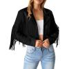 imagePRETTYGARDEN Womens Fringe Faux Suede Leather Jackets Fall Fashion 2026 Tassel Motorcycle Cropped CoatsBlack