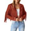 imagePRETTYGARDEN Womens Fringe Faux Suede Leather Jackets Fall Fashion 2026 Tassel Motorcycle Cropped CoatsBrick Red