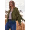 imagePRETTYGARDEN Womens Fringe Faux Suede Leather Jackets Fall Fashion 2026 Tassel Motorcycle Cropped CoatsDark Army Green