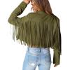 imagePRETTYGARDEN Womens Fringe Faux Suede Leather Jackets Fall Fashion 2026 Tassel Motorcycle Cropped CoatsDark Army Green