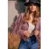 imagePRETTYGARDEN Womens Fringe Faux Suede Leather Jackets Fall Fashion 2026 Tassel Motorcycle Cropped CoatsDark Pink