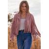 imagePRETTYGARDEN Womens Fringe Faux Suede Leather Jackets Fall Fashion 2026 Tassel Motorcycle Cropped CoatsDark Pink