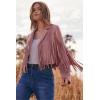 imagePRETTYGARDEN Womens Fringe Faux Suede Leather Jackets Fall Fashion 2026 Tassel Motorcycle Cropped CoatsDark Pink