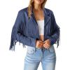 imagePRETTYGARDEN Womens Fringe Faux Suede Leather Jackets Fall Fashion 2026 Tassel Motorcycle Cropped CoatsHaze Blue