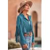 imagePRETTYGARDEN Womens Fringe Faux Suede Leather Jackets Fall Fashion 2026 Tassel Motorcycle Cropped CoatsLake Blue