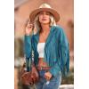 imagePRETTYGARDEN Womens Fringe Faux Suede Leather Jackets Fall Fashion 2026 Tassel Motorcycle Cropped CoatsLake Blue