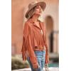 imagePRETTYGARDEN Womens Fringe Faux Suede Leather Jackets Fall Fashion 2026 Tassel Motorcycle Cropped CoatsOrange