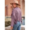 imagePRETTYGARDEN Womens Fringe Faux Suede Leather Jackets Fall Fashion 2026 Tassel Motorcycle Cropped CoatsPurple