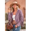imagePRETTYGARDEN Womens Fringe Faux Suede Leather Jackets Fall Fashion 2026 Tassel Motorcycle Cropped CoatsPurple