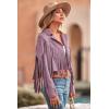 imagePRETTYGARDEN Womens Fringe Faux Suede Leather Jackets Fall Fashion 2026 Tassel Motorcycle Cropped CoatsPurple
