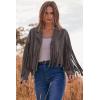 imagePRETTYGARDEN Womens Fringe Faux Suede Leather Jackets Fall Fashion 2026 Tassel Motorcycle Cropped CoatsSilver Grey
