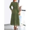 imagePRETTYGARDEN Womens Long Sleeve Maxi Dress V Neck Hollow Out Eyelet A Line Long Flowy 2026 Spring Wedding Guest DressesArmy Green