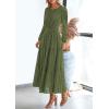 imagePRETTYGARDEN Womens Long Sleeve Maxi Dress V Neck Hollow Out Eyelet A Line Long Flowy 2026 Spring Wedding Guest DressesArmy Green
