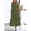 imagePRETTYGARDEN Womens Long Sleeve Maxi Dress V Neck Hollow Out Eyelet A Line Long Flowy 2026 Spring Wedding Guest DressesArmy Green