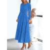 imagePRETTYGARDEN Womens Long Sleeve Maxi Dress V Neck Hollow Out Eyelet A Line Long Flowy 2026 Spring Wedding Guest DressesBlue