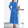 imagePRETTYGARDEN Womens Long Sleeve Maxi Dress V Neck Hollow Out Eyelet A Line Long Flowy 2026 Spring Wedding Guest DressesBlue