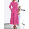 imagePRETTYGARDEN Womens Long Sleeve Maxi Dress V Neck Hollow Out Eyelet A Line Long Flowy 2026 Spring Wedding Guest DressesHot Pink