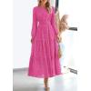 imagePRETTYGARDEN Womens Long Sleeve Maxi Dress V Neck Hollow Out Eyelet A Line Long Flowy 2026 Spring Wedding Guest DressesHot Pink