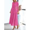 imagePRETTYGARDEN Womens Long Sleeve Maxi Dress V Neck Hollow Out Eyelet A Line Long Flowy 2026 Spring Wedding Guest DressesHot Pink