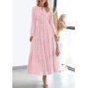 imagePRETTYGARDEN Womens Long Sleeve Maxi Dress V Neck Hollow Out Eyelet A Line Long Flowy 2026 Spring Wedding Guest DressesPink
