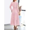 imagePRETTYGARDEN Womens Long Sleeve Maxi Dress V Neck Hollow Out Eyelet A Line Long Flowy 2026 Spring Wedding Guest DressesPink