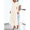 imagePRETTYGARDEN Womens Long Sleeve Maxi Dress V Neck Hollow Out Eyelet A Line Long Flowy 2026 Spring Wedding Guest DressesWhite