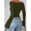 imagePRETTYGARDEN Womens Long Sleeve Shirts 2026 Spring Crop Going Out Tops Casual Boat Neck Bell Sleeve Ribbed Ruched Y2K ClothesArmy Green