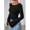 imagePRETTYGARDEN Womens Long Sleeve Shirts 2026 Spring Crop Going Out Tops Casual Boat Neck Bell Sleeve Ribbed Ruched Y2K ClothesBlack