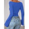 imagePRETTYGARDEN Womens Long Sleeve Shirts 2026 Spring Crop Going Out Tops Casual Boat Neck Bell Sleeve Ribbed Ruched Y2K ClothesBlue