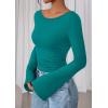 imagePRETTYGARDEN Womens Long Sleeve Shirts 2026 Spring Crop Going Out Tops Casual Boat Neck Bell Sleeve Ribbed Ruched Y2K ClothesDark Cyan