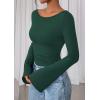imagePRETTYGARDEN Womens Long Sleeve Shirts 2026 Spring Crop Going Out Tops Casual Boat Neck Bell Sleeve Ribbed Ruched Y2K ClothesDark Green