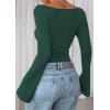 imagePRETTYGARDEN Womens Long Sleeve Shirts 2026 Spring Crop Going Out Tops Casual Boat Neck Bell Sleeve Ribbed Ruched Y2K ClothesDark Green
