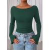 imagePRETTYGARDEN Womens Long Sleeve Shirts 2026 Spring Crop Going Out Tops Casual Boat Neck Bell Sleeve Ribbed Ruched Y2K ClothesDark Green