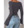 imagePRETTYGARDEN Womens Long Sleeve Shirts 2026 Spring Crop Going Out Tops Casual Boat Neck Bell Sleeve Ribbed Ruched Y2K ClothesDark Grey