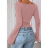 imagePRETTYGARDEN Womens Long Sleeve Shirts 2026 Spring Crop Going Out Tops Casual Boat Neck Bell Sleeve Ribbed Ruched Y2K ClothesDusty Pink