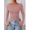 imagePRETTYGARDEN Womens Long Sleeve Shirts 2026 Spring Crop Going Out Tops Casual Boat Neck Bell Sleeve Ribbed Ruched Y2K ClothesDusty Pink