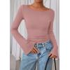 imagePRETTYGARDEN Womens Long Sleeve Shirts 2026 Spring Crop Going Out Tops Casual Boat Neck Bell Sleeve Ribbed Ruched Y2K ClothesDusty Pink