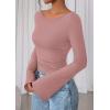 imagePRETTYGARDEN Womens Long Sleeve Shirts 2026 Spring Crop Going Out Tops Casual Boat Neck Bell Sleeve Ribbed Ruched Y2K ClothesDusty Pink