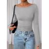 imagePRETTYGARDEN Womens Long Sleeve Shirts 2026 Spring Crop Going Out Tops Casual Boat Neck Bell Sleeve Ribbed Ruched Y2K ClothesGrey