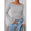 imagePRETTYGARDEN Womens Long Sleeve Shirts 2026 Spring Crop Going Out Tops Casual Boat Neck Bell Sleeve Ribbed Ruched Y2K ClothesGrey