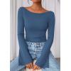 imagePRETTYGARDEN Womens Long Sleeve Shirts 2026 Spring Crop Going Out Tops Casual Boat Neck Bell Sleeve Ribbed Ruched Y2K ClothesGrey Blue