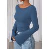 imagePRETTYGARDEN Womens Long Sleeve Shirts 2026 Spring Crop Going Out Tops Casual Boat Neck Bell Sleeve Ribbed Ruched Y2K ClothesGrey Blue