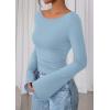 imagePRETTYGARDEN Womens Long Sleeve Shirts 2026 Spring Crop Going Out Tops Casual Boat Neck Bell Sleeve Ribbed Ruched Y2K ClothesLight Blue