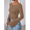 imagePRETTYGARDEN Womens Long Sleeve Shirts 2026 Spring Crop Going Out Tops Casual Boat Neck Bell Sleeve Ribbed Ruched Y2K ClothesLight Brown