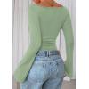 imagePRETTYGARDEN Womens Long Sleeve Shirts 2026 Spring Crop Going Out Tops Casual Boat Neck Bell Sleeve Ribbed Ruched Y2K ClothesLight Green